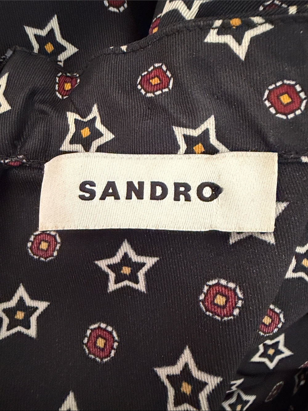 Sandro Short Star-Print Satin Dress with Rhinestone Neckline Size 36 US 4 - Picture 13 of 16